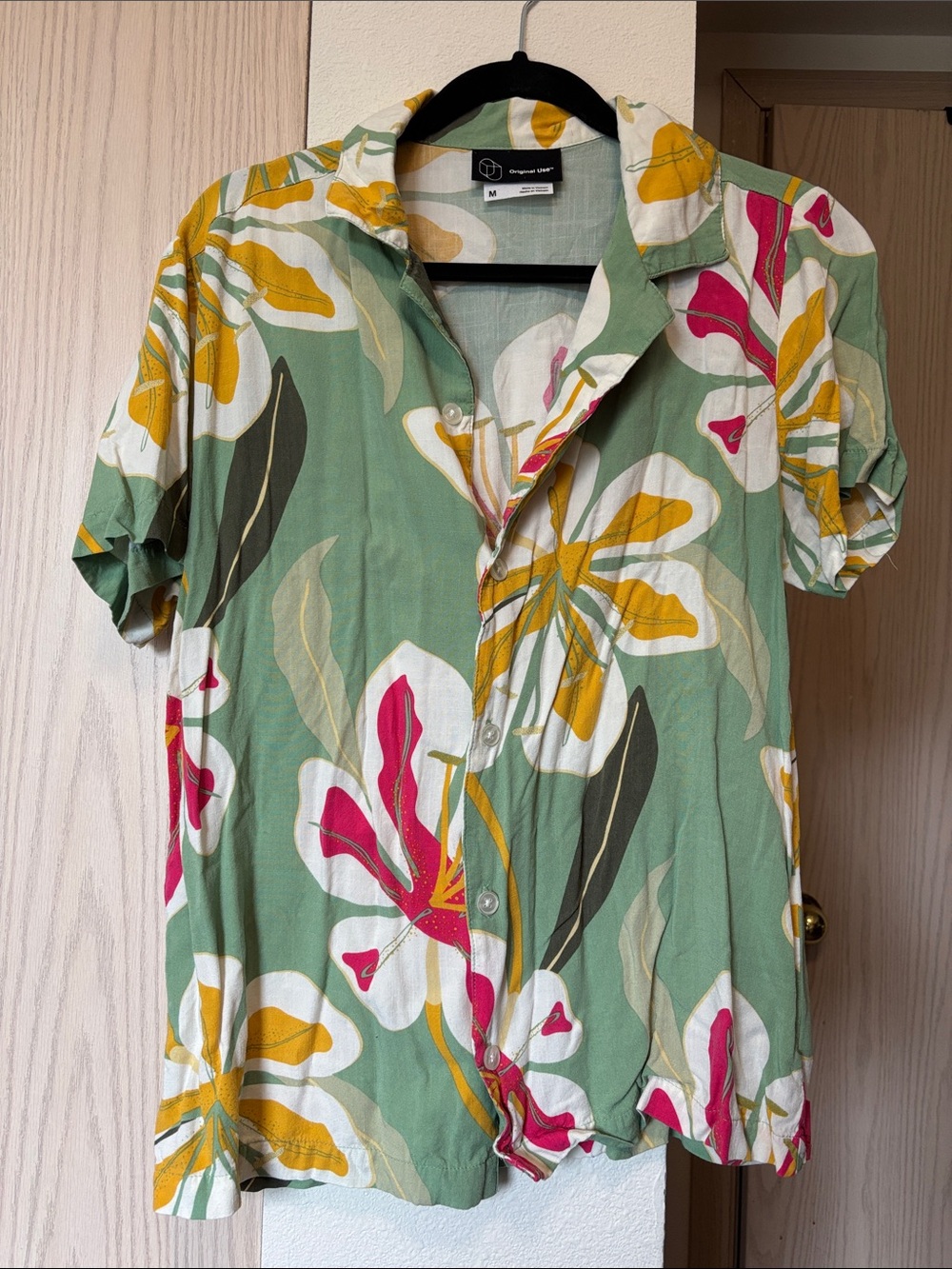 Men’s Floral Print Shirt in Sage Green, Mustard & White